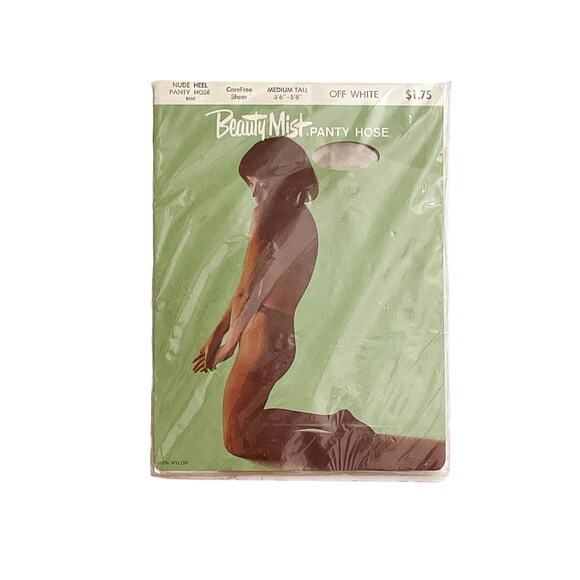 NOS Beauty Mist Off White Nude Heel CareFree Sheer Pantyhose Size Medium Long - Picture 1 of 3